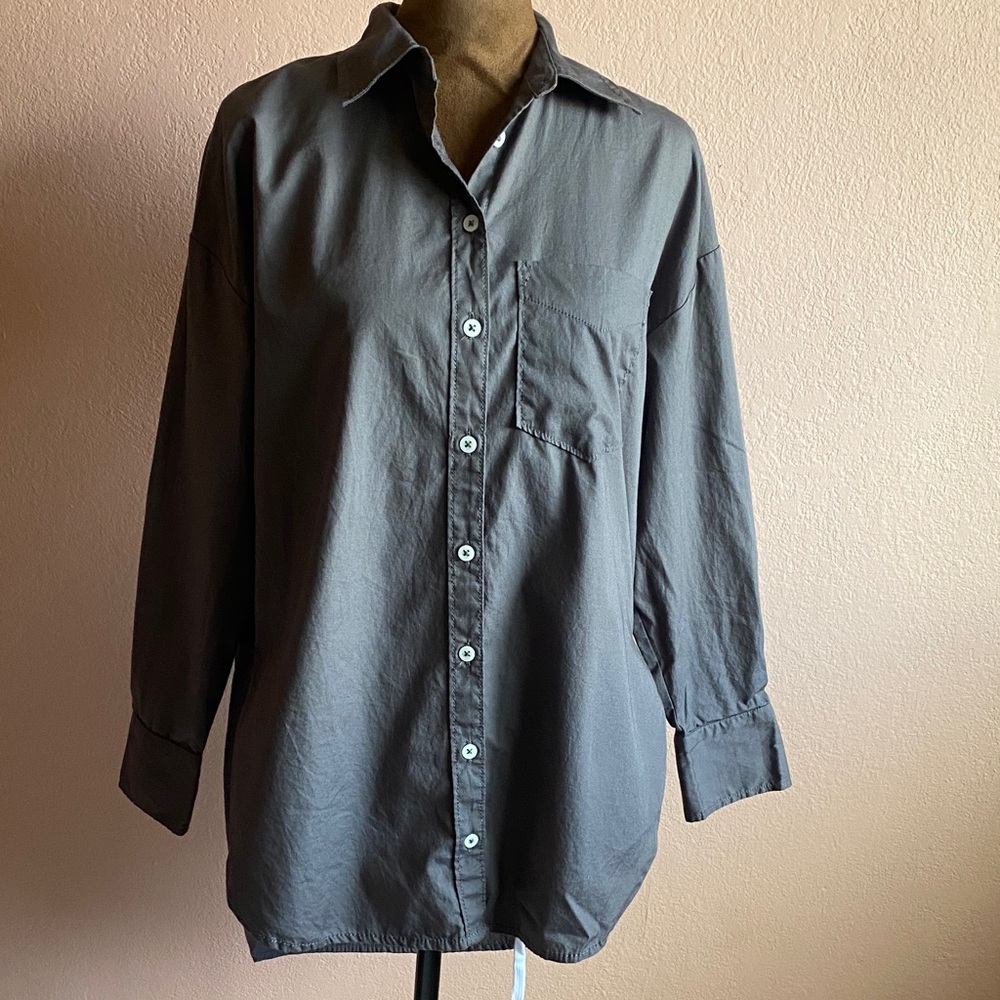 MAEVE 3/4 sleeves Slate Gray Button-Down Shirt 100% Cotton - Picture 2 of 13